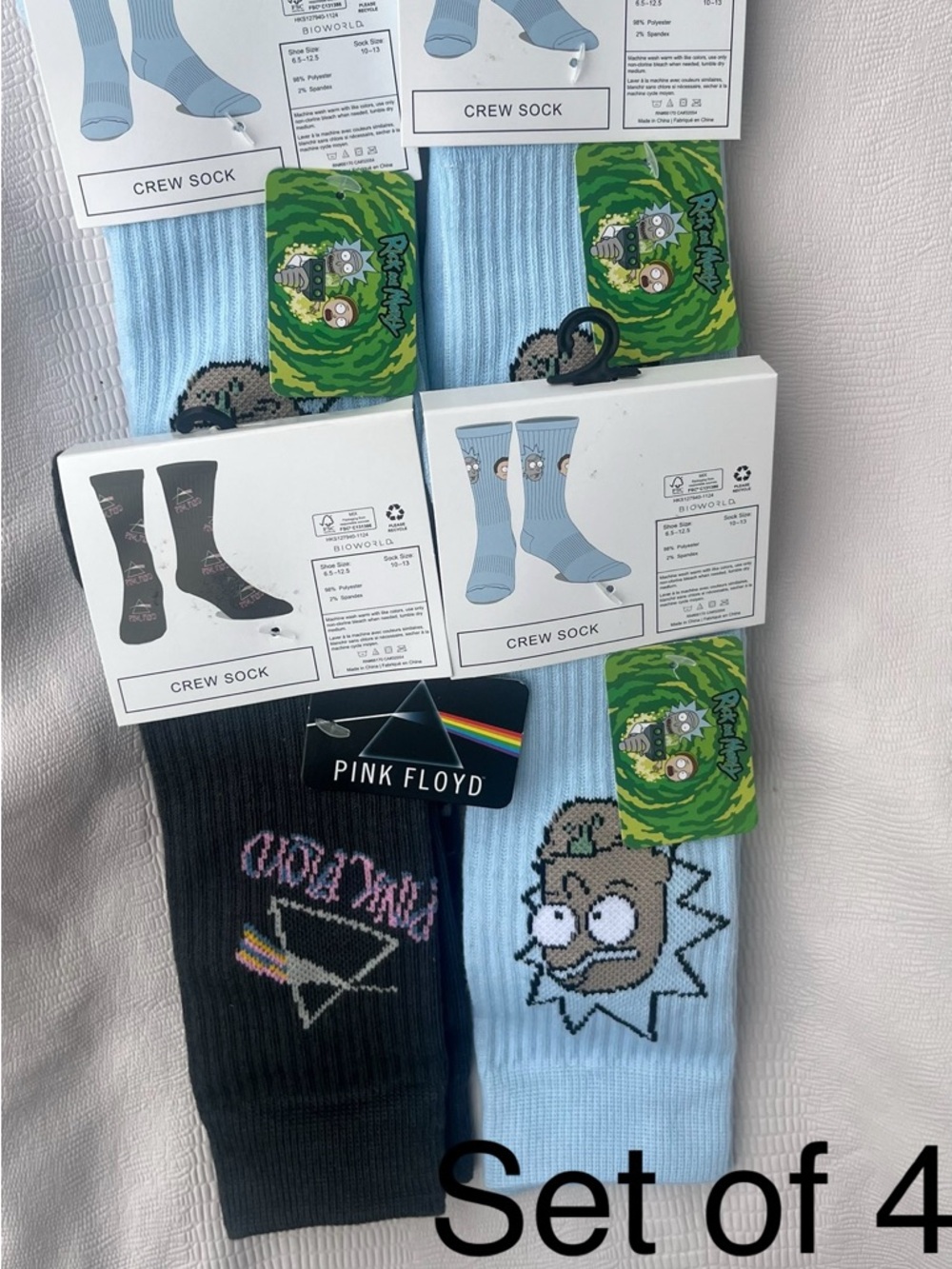 Rick & Morty x Pink Floyd Crew Socks — Light Blue & Black 4 Pack